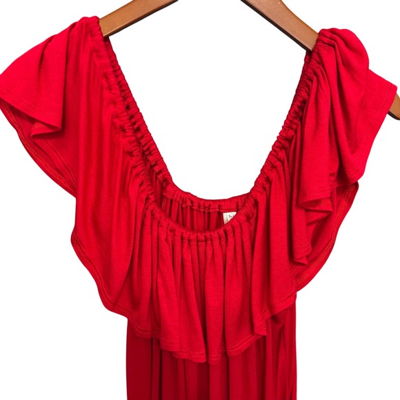 24seven Maxi Dress Women's s Plus Sz 2X Comfort‎ Apparel Red Off Shoulder Ruffle - Picture 4 of 8